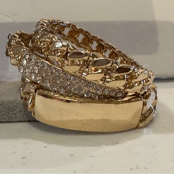 NWT ALDO Set of 3 Bracelets gold tone stretch - ID style, clear rhinestones - Picture 11 of 14
